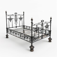 3D Render, Low Poly style of an ancient Roman iron bed frame, on isolated white background