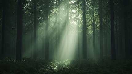 Obraz premium A serene morning landscape where the gentle rustle of leaves beckons wanderers to discover the enchanting secrets of nature and embark on new journeys.