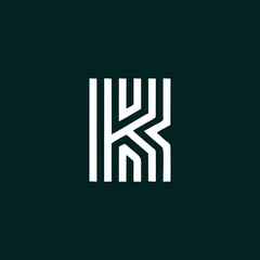 Initial letter K logo design vector illustration isolated on black background