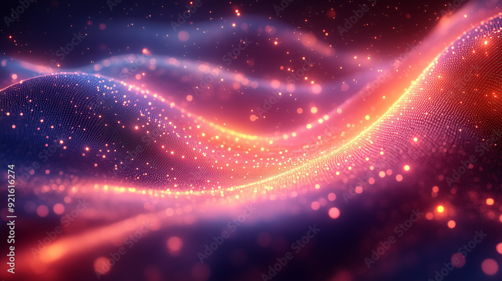 Poster cosmic dance of light: abstract art of glowing particles swirling in a mesmerizing display of vibran