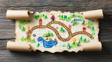 Close-Up of Treasure Map: Detailed and Vintage Adventure Illustration