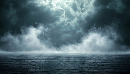 Fototapeta premium Dark sky over water, ominous storm clouds gather generated by AI