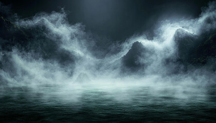 Fototapeta premium Dark fog over mysterious landscape, ominous storm approaching generated by AI