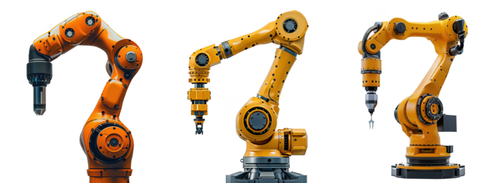 Set of Orange robot arm for industry isolated on white background