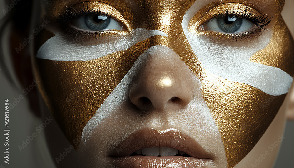 Poster beautiful woman with gold glamour looking at camera generated by ai