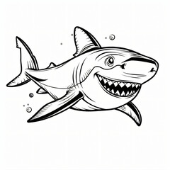Fototapeta premium Cartoon of a Shark children coloring book page 