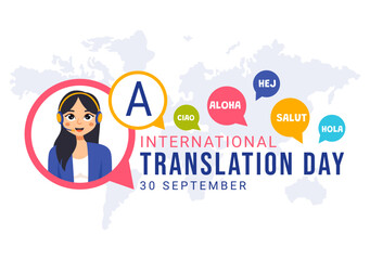 World Translator or Translation Language Day Illustration with Hello Greetings in Different Countries and Multilingual International Communication © denayune
