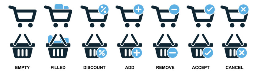 Shopping Cart trolley and basket Icon shop buy and sale icon Shopping and E-commerce check out market, store, mart. online and offline