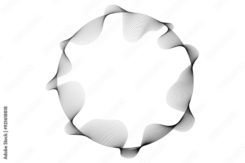 Aufkleber Abstract circle round frame by lines wavy flowing black gradient isolated on transparent background. Vector in concept modern, technology, science, music.