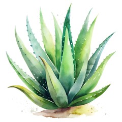 Obraz premium Watercolor Aloe Vera Plant Illustration in Pastel Colors on White Background