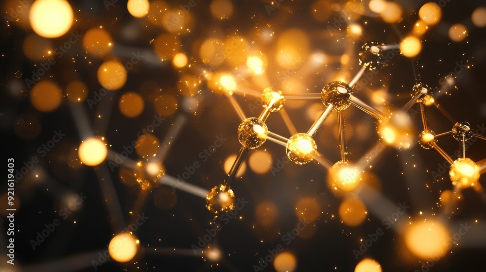 Poster illuminated molecular diagrams with bright light patterns, with room for custom text