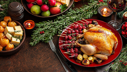 Celebration table gourmet meat meal wood freshness poultry plate generated by AI