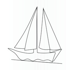 Single line continuous drawing of sailboat or yacht one line drawing outline vector art illustration	