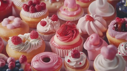 Assorted Pink and White Glazed Cupcakes and Donuts