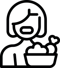 Woman enjoying chicken dinner from bowl with open mouth