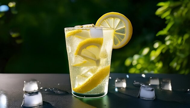 limonada en un vaso con cubitos de hielo 