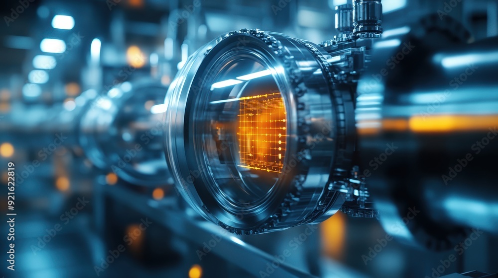 Poster a hyper-realistic ai-powered predictive maintenance system in a high-tech industrial setting, symbol