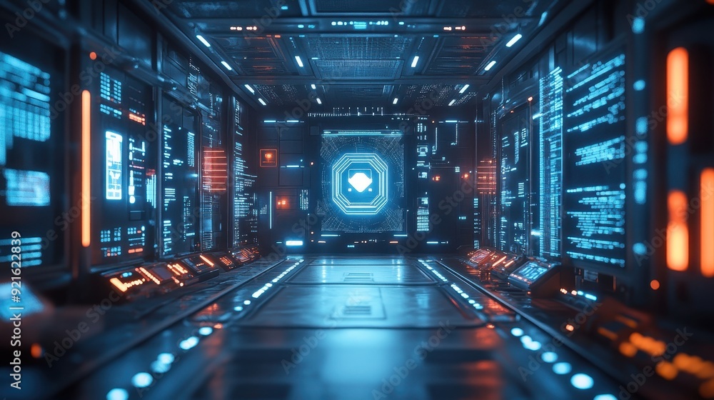 Poster predictive maintenance system in a high-tech industrial setting, symbolizing efficiency and reliabil