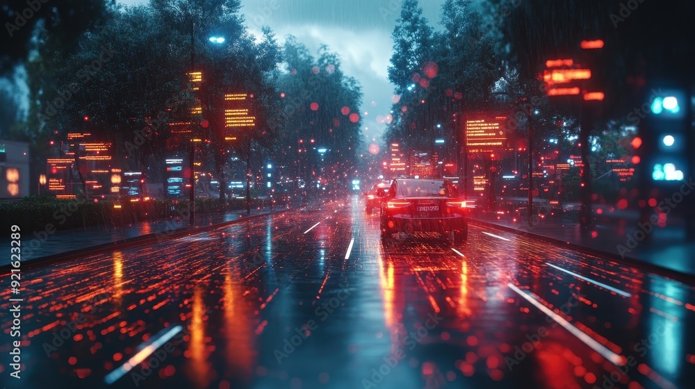 Poster weather prediction system with real-time updates and holographic displays, symbolizing precision in 