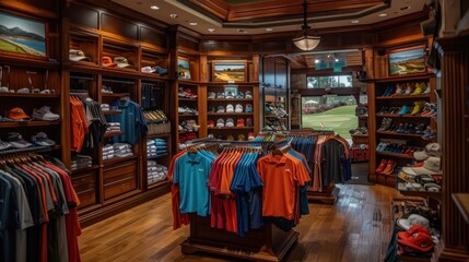 A shop selling golf equipment, clothing for sports and golf competitions.