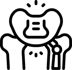 Pelvic bone icon, showing a hip implant being put into place