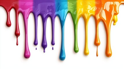 Naklejka premium Colorful paint dripping in rainbow colors on a white background