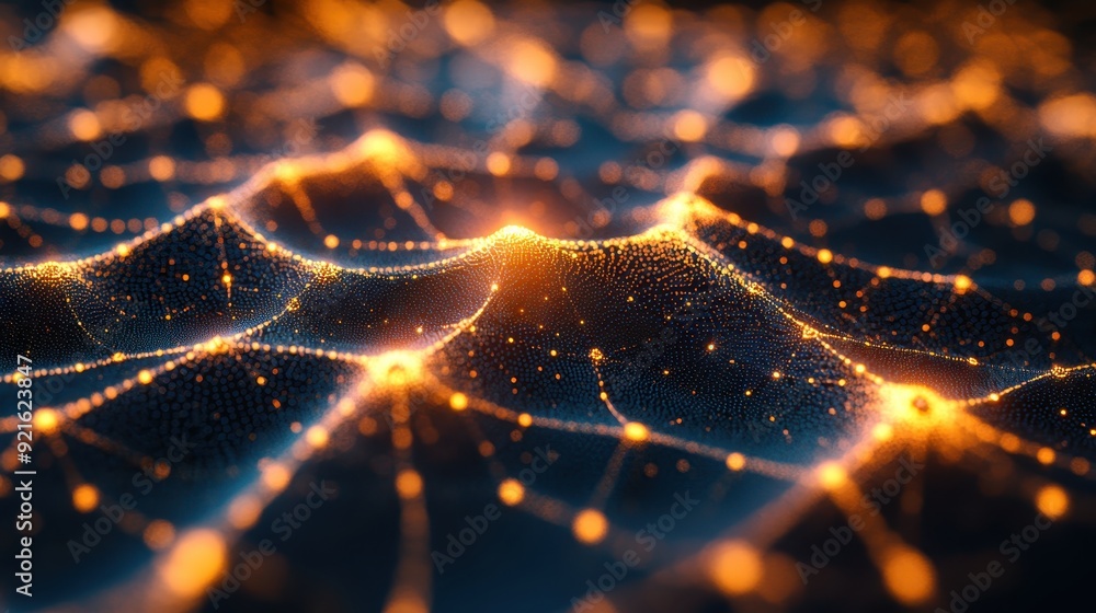 Poster a glowing neural network visualized as an interconnected web of light, symbolizing the complexity of