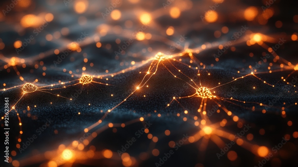 Poster a glowing neural network visualized as an interconnected web of light, symbolizing the complexity of