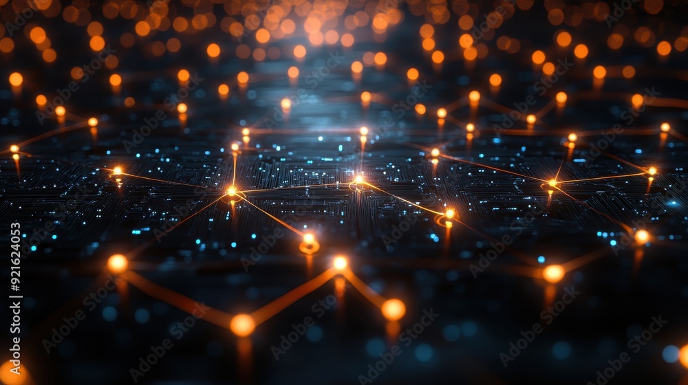 Poster a glowing ai-powered social network with algorithms visualized as interconnected nodes, symbolizing 