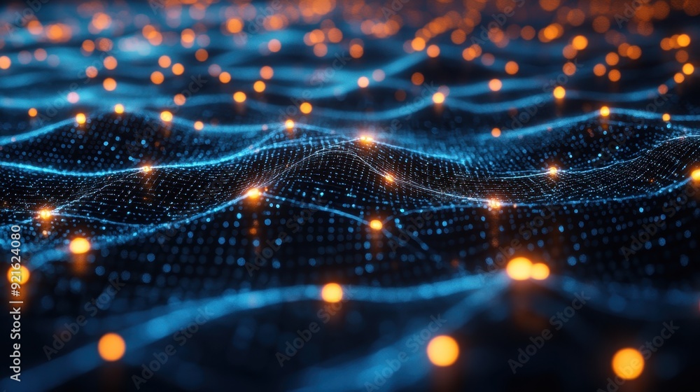 Poster a glowing ai-powered social network with algorithms visualized as interconnected nodes, symbolizing 