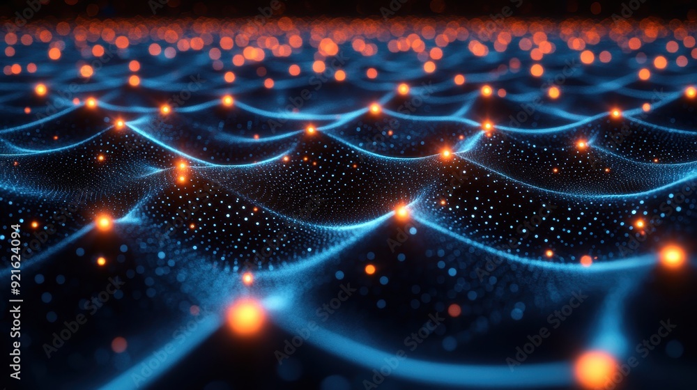 Poster a glowing ai-powered social network with algorithms visualized as interconnected nodes, symbolizing 