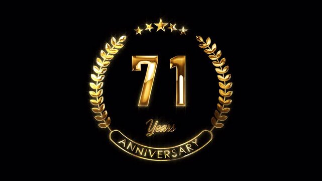 71st Anniversary Celebration. Happy 71 Years Anniversary Animation in Gold Color on the Transparent Background, Alpha Channel. Great for greetings, celebrations, events, and gifts.