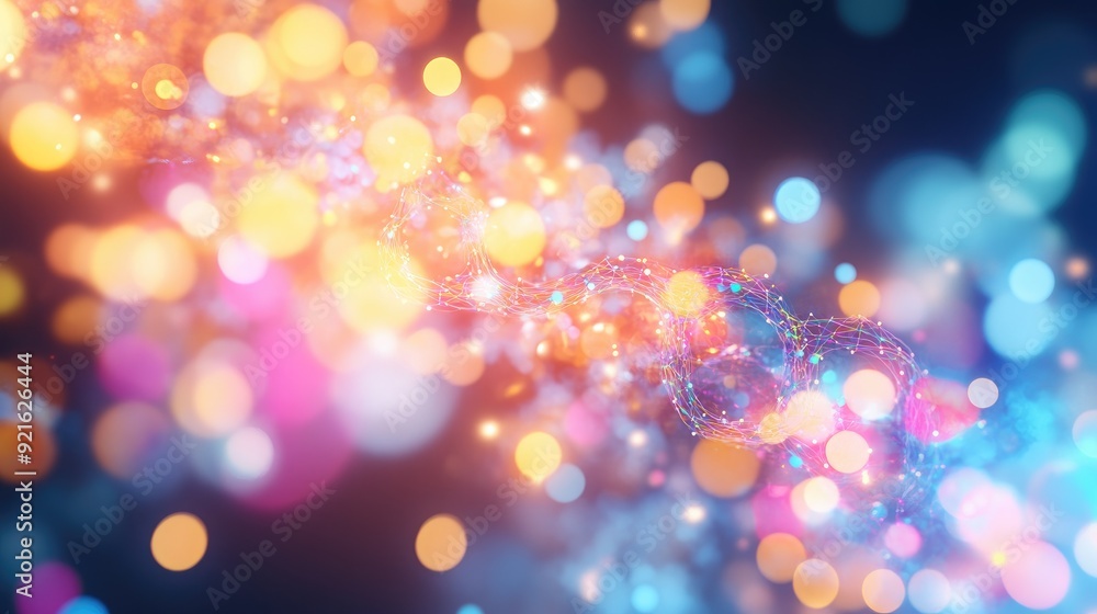 Aufkleber multicolored lights highlighting cellular functions, with a blank area for adding text