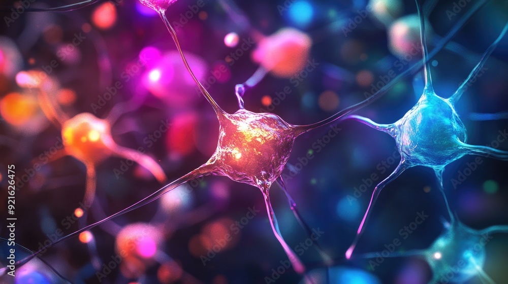 Aufkleber multicolored lights highlighting cellular functions, with a blank area for adding text