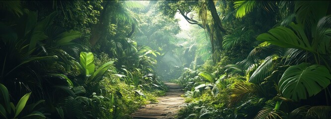 Naklejka premium A Path Through a Lush Tropical Jungle