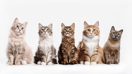 Grupo de gatos sentados en el piso ordenados