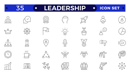 Leadership Outline Icons set. Vector illustration in modern thin-line style of management icons: leader, delegation, control, responsibility, and more. Pictograms and infographics.