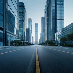 Fototapeta premium Modern city and empty asphalt floor with smart 5G wireless communication network concept