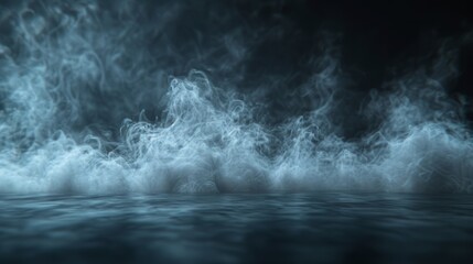 Fototapeta premium Mist rises over a calm water surface during twilight in a serene and tranquil setting