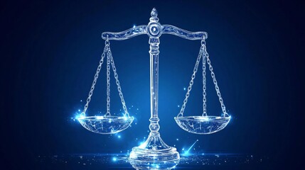 Shining scales of justice symbolizing fairness and balance in law, showcasing a modern and elegant design against a dark backdrop.
