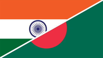 India and Bangladesh flags combined in a split design, symbolizing international relations, global unity, and cultural exchange