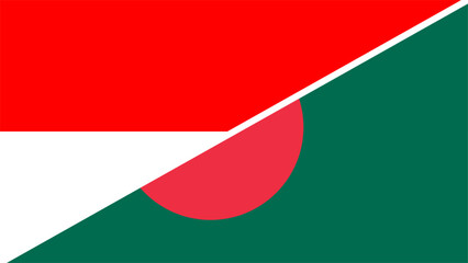 Indonesia and Bangladesh flags combined in a split design, symbolizing international relations, global unity, and cultural exchange