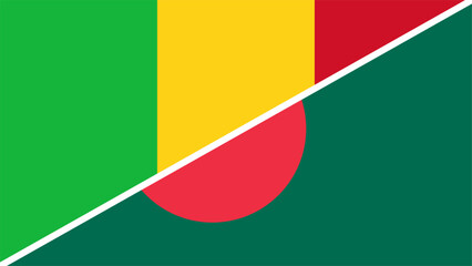 Mali and Bangladesh flags combined in a split design, symbolizing international relations, global unity, and cultural exchange