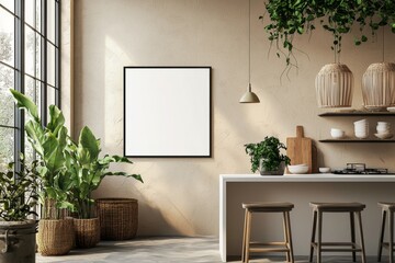 Minimalist Kitchen interior with Poster Mockup created with Generative AI