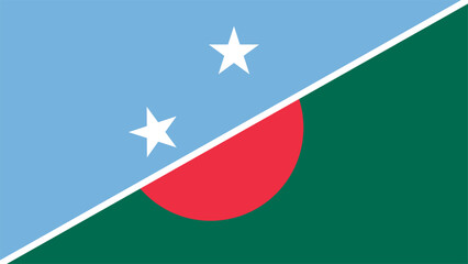 Micronesia and Bangladesh flags combined in a split design, symbolizing international relations, global unity, and cultural exchange