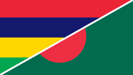 Mauritius and Bangladesh flags combined in a split design, symbolizing international relations, global unity, and cultural exchange
