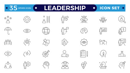 Leadership Outline Editable Icons set. Vector illustration in modern thin-line style of management icons: leader, delegation, control, responsibility, and more. Pictograms and infographics. 