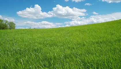 Fototapeta premium Green grass field and blue sky 234