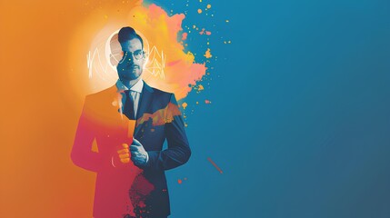 Creativity, Inspiration and new idea of growth for business with Smart idea, Businessman holding half of abstract.