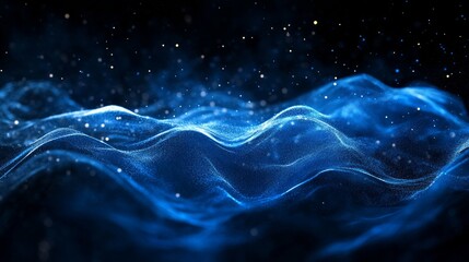 Abstract Blue Wave with Glowing Particles